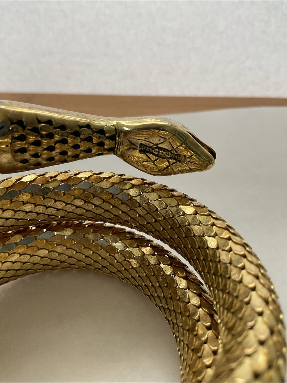 VTG Gold Mesh Snake Coil Whiting and Davis Bracelet & Clip Earrings Signed SET - Picture 7 of 9